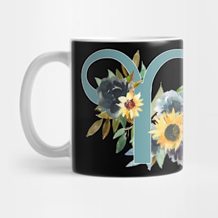 Aries Horoscope Zodiac Blue Sunflower Design Mug